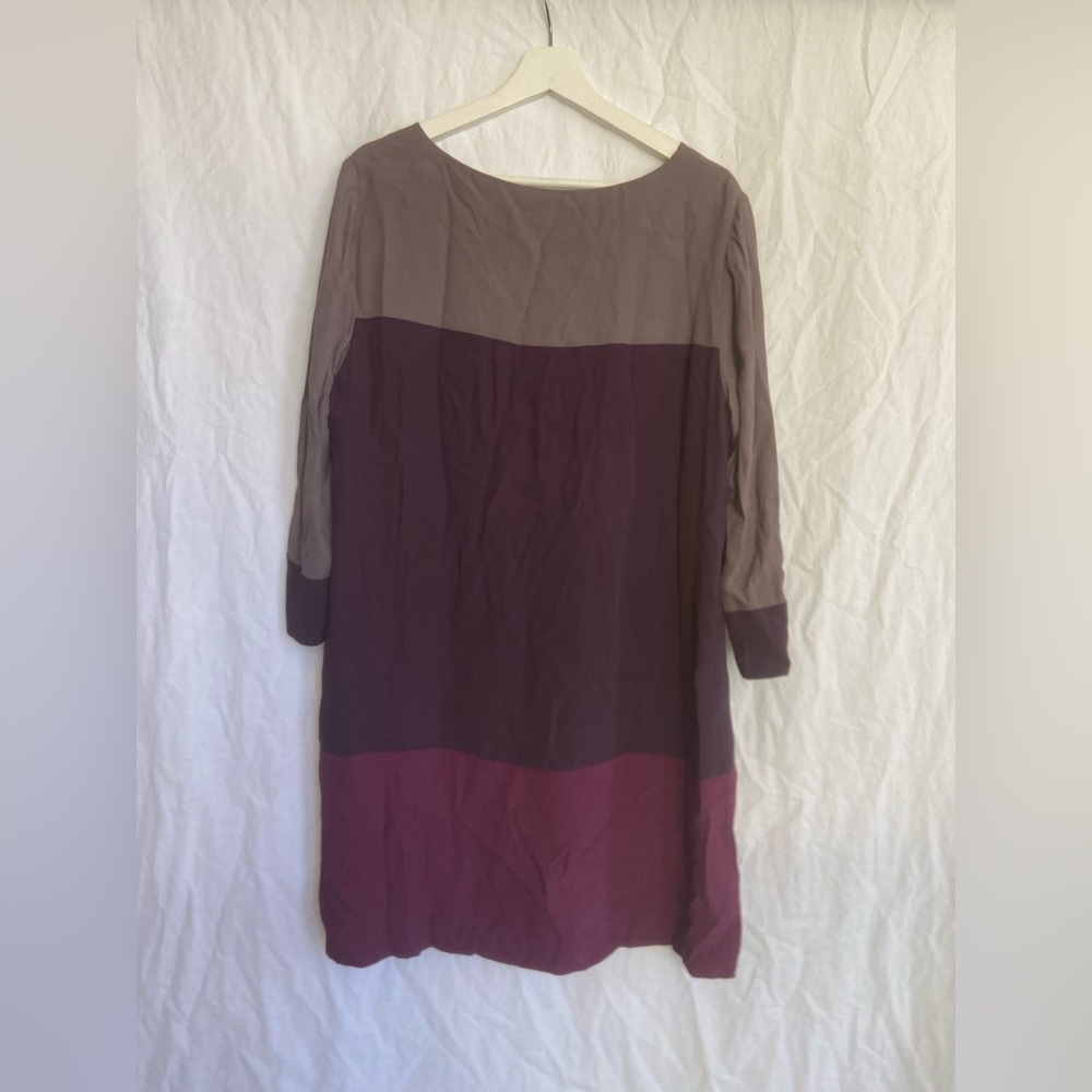 Boden Colorblock 3/4 Sleeve Shift Dress Career Business Purple Grey Size 14 - Picture 10 of 16